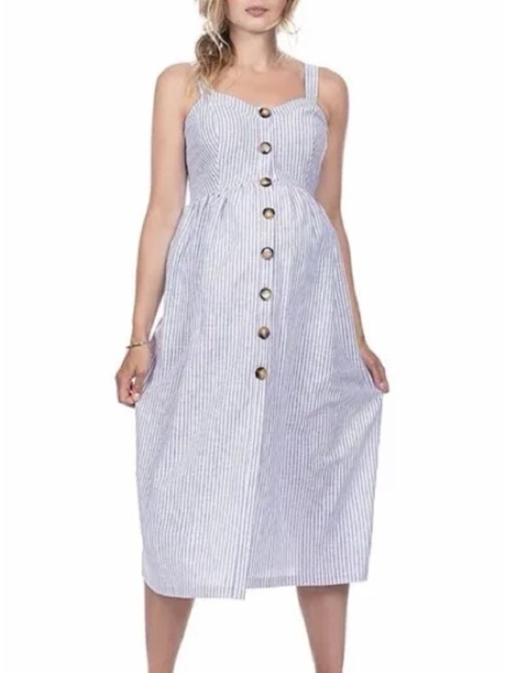 Seraphine Blue/ White Striped Maternity/Nursing Adjustable Straps Summer Dress